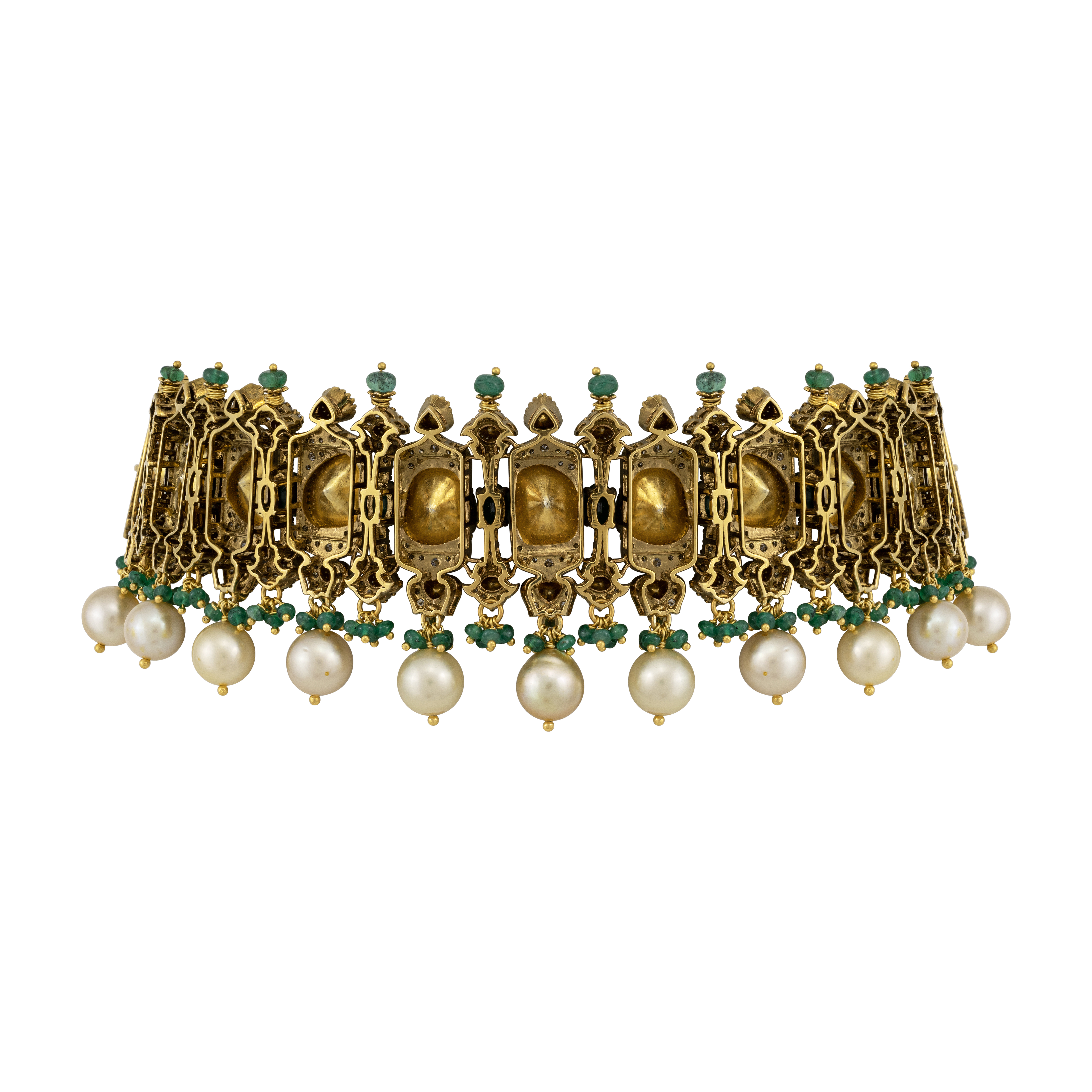 Antique Polki Choker with Emerald and Pearl Fringe